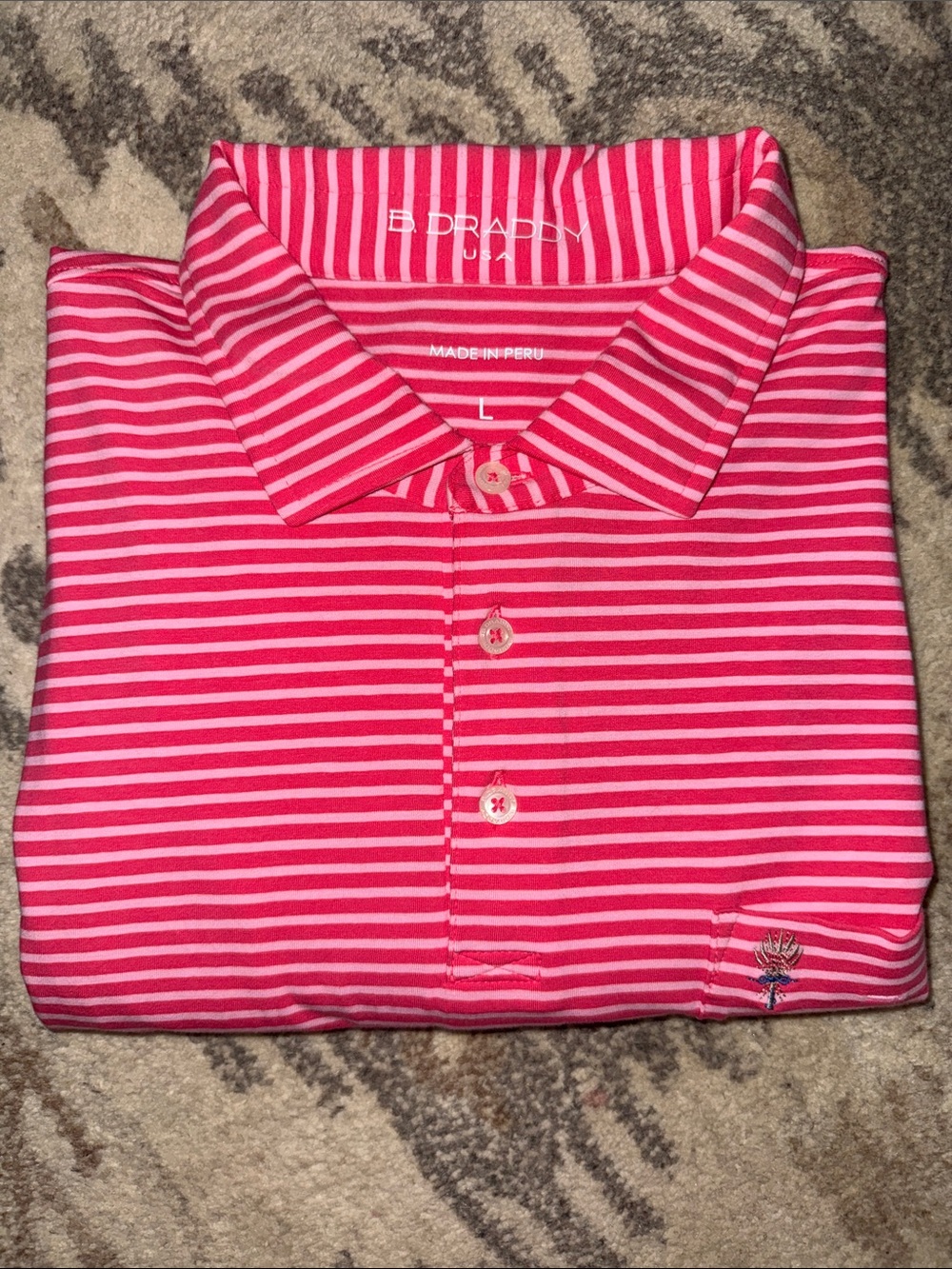 B. Draddy Red/Pink Striped Soft Golf Pocket Polo L